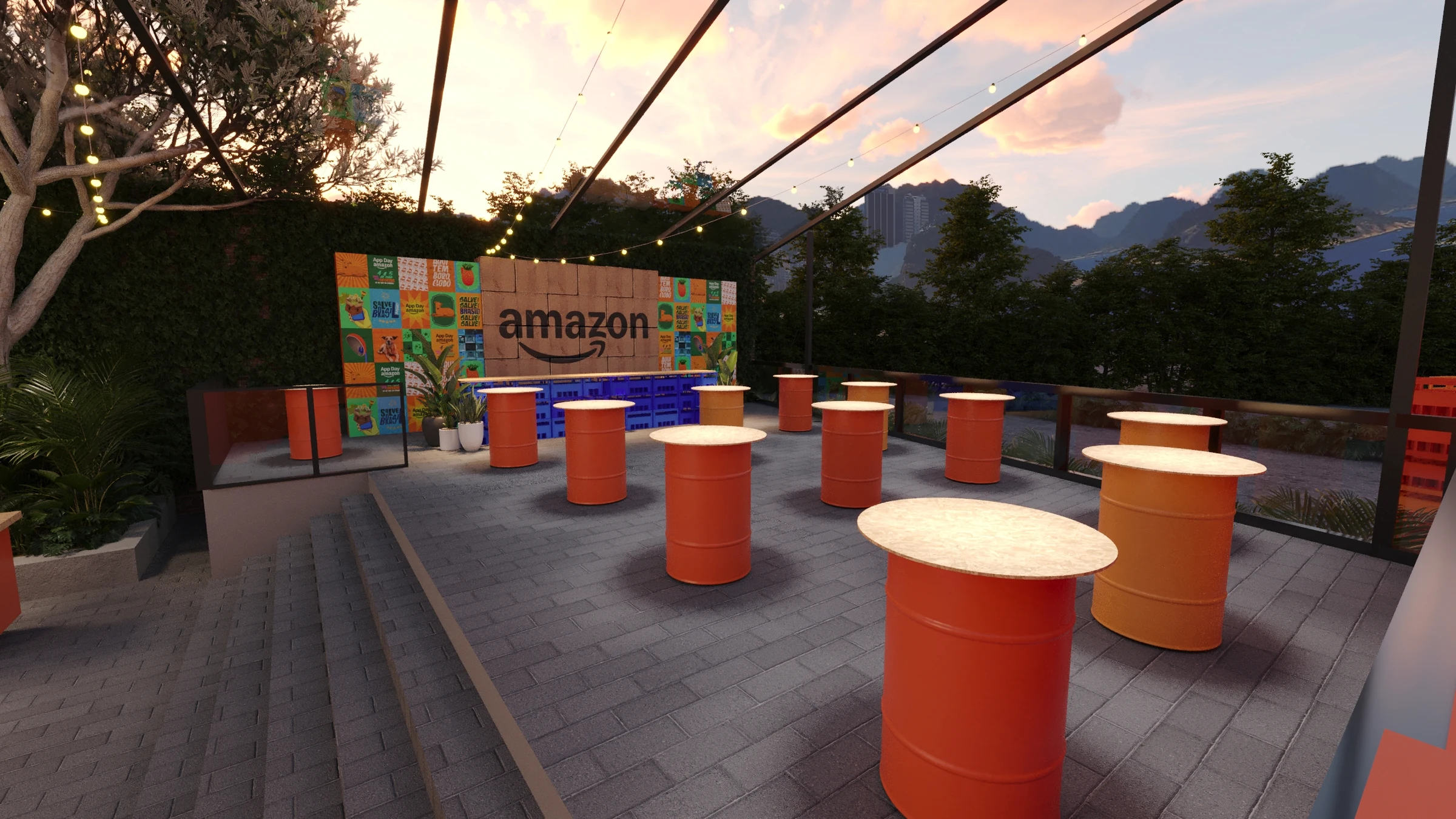 Amazon App Day plaza and social tables