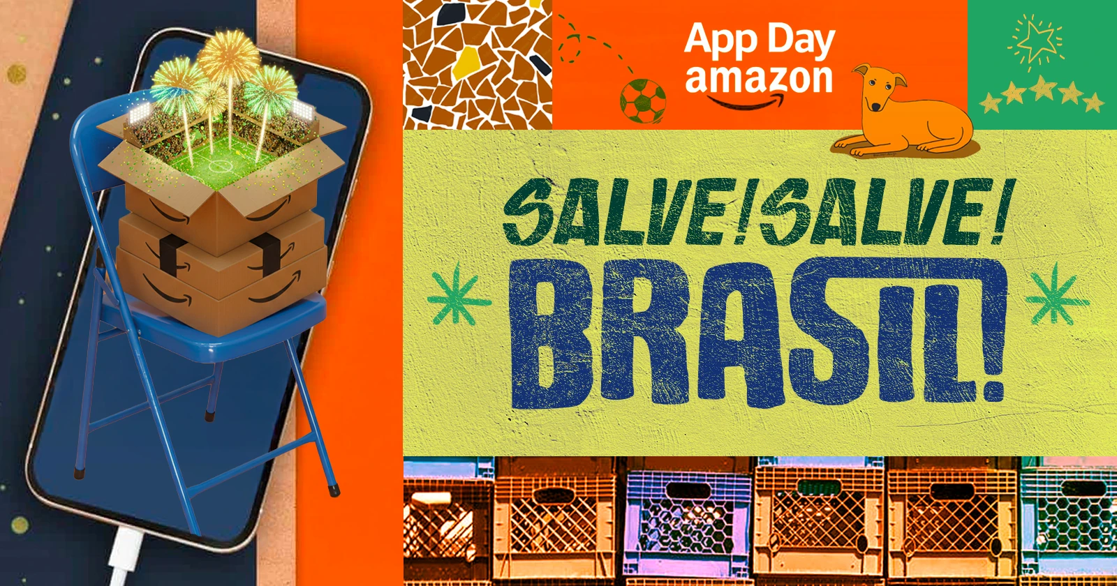 Amazon App Day visual system exploration with Salve Salve Brasil lettering