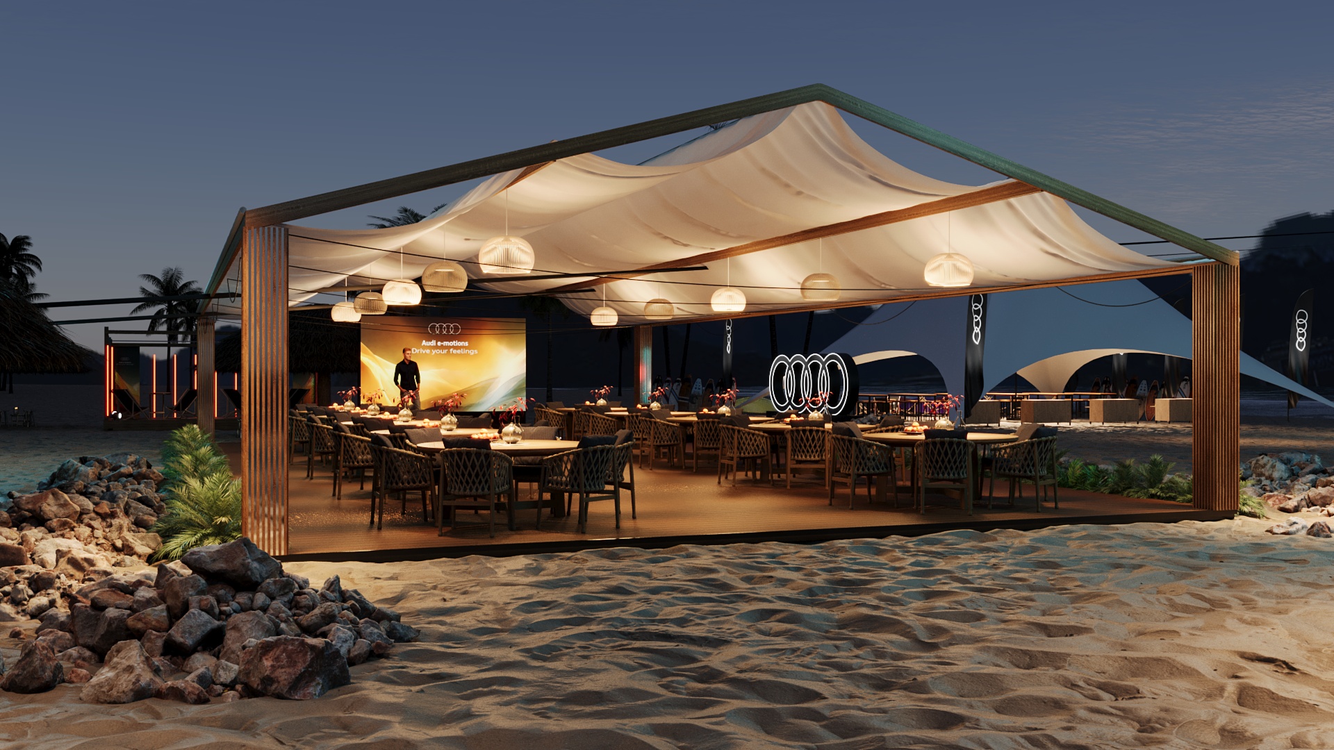 Audi e-motions dinner and hospitality environment at night