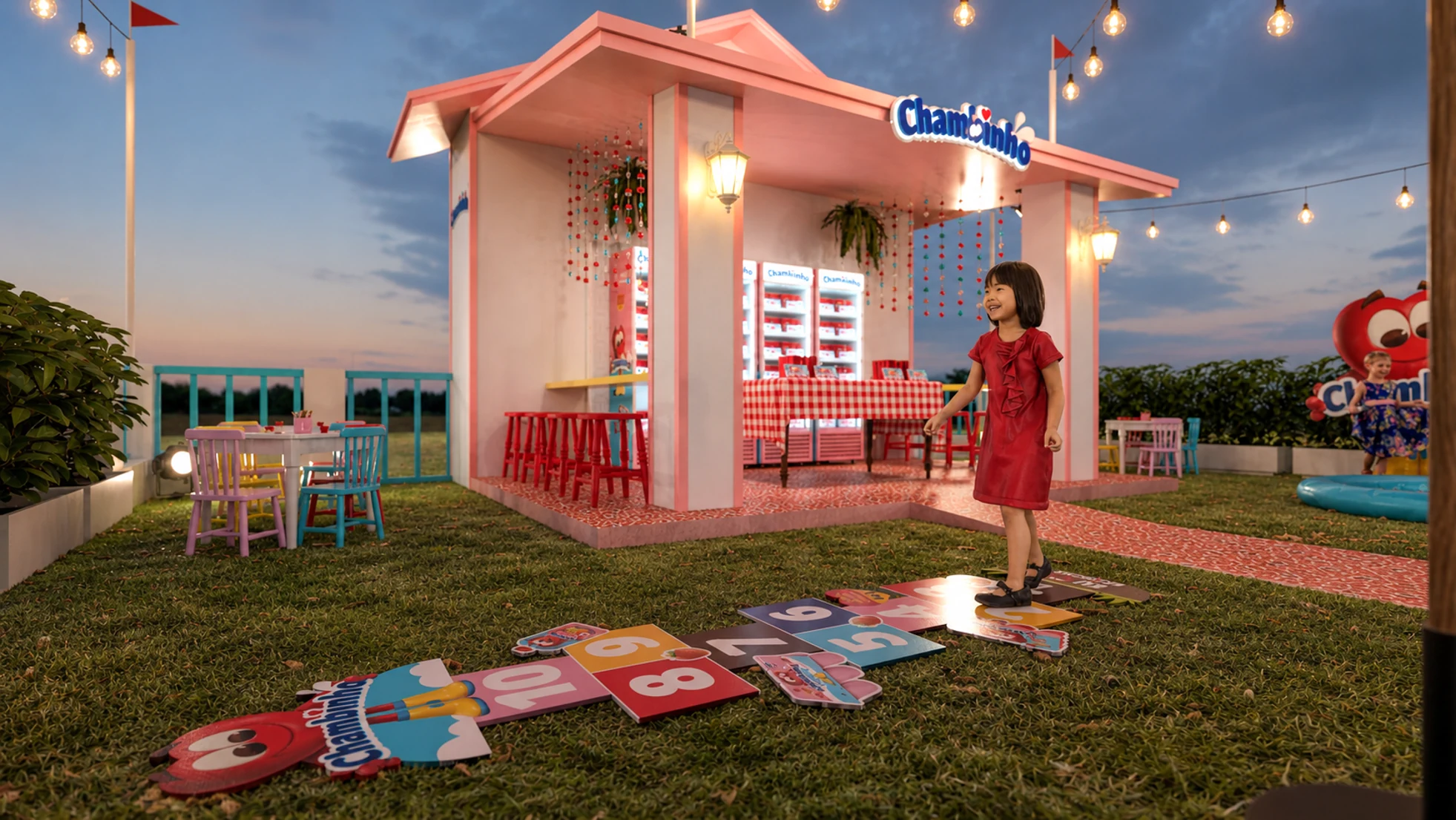 Playful hopscotch area in the Chambinho 3D environment