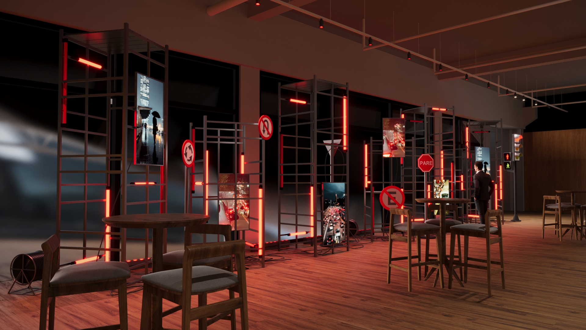 GAC AION UT urban overload installation with traffic signs and red light