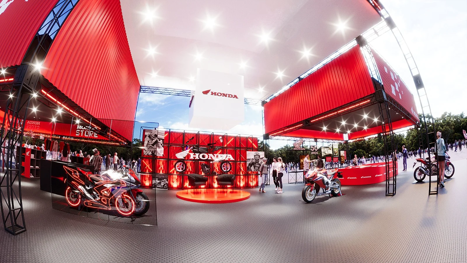 Interior panorama showing the open spatial design of the Honda Fanzone