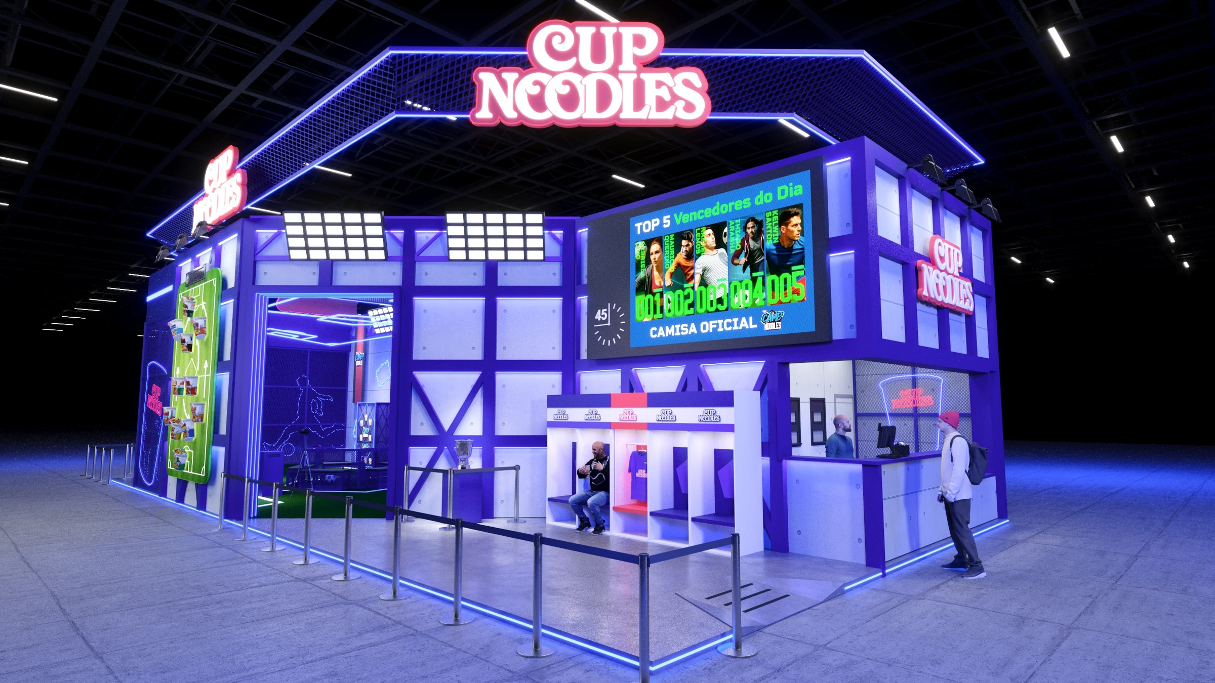 Nissin Camp Noodles booth with integrated retail and ranking screen