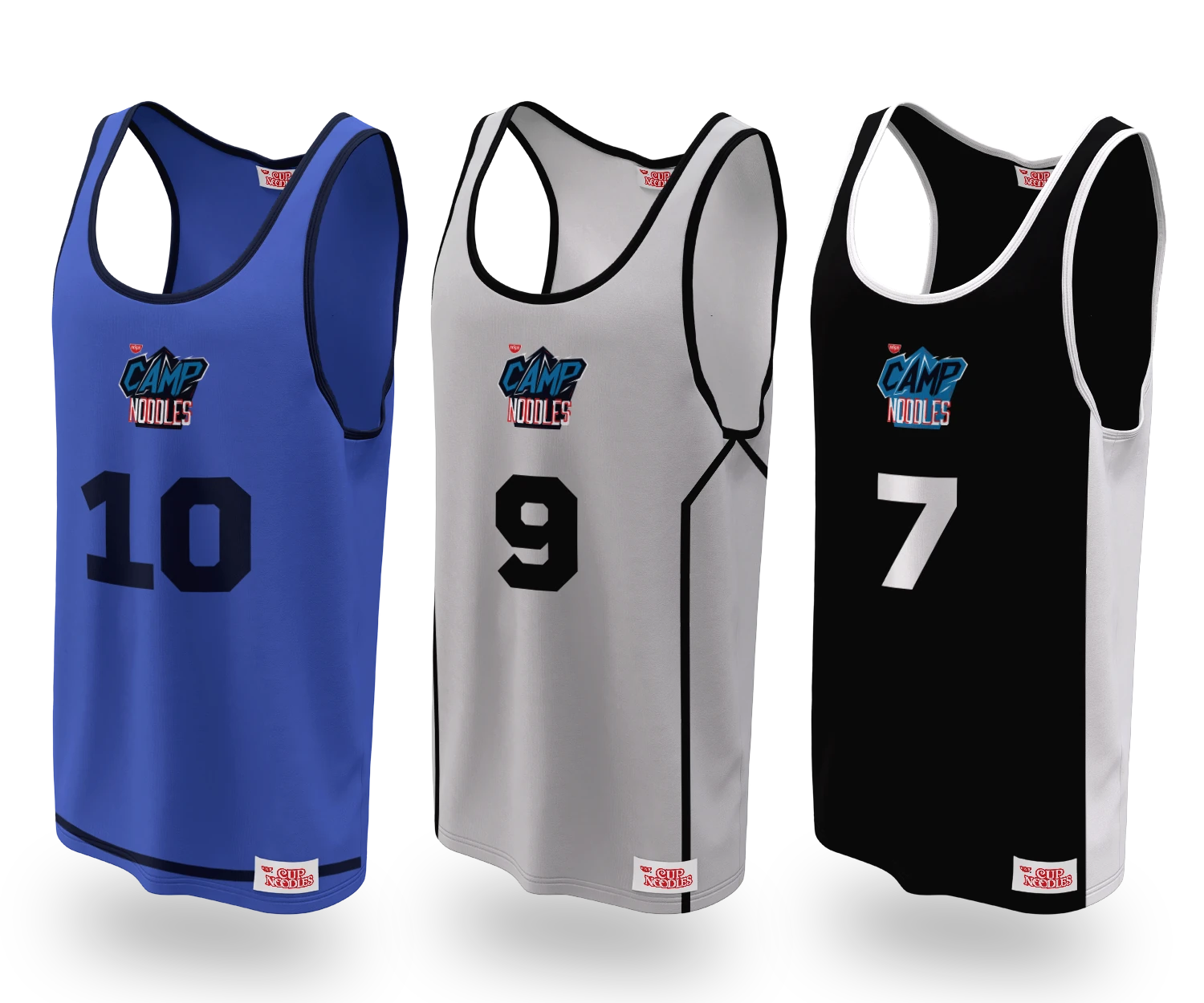 Camp Noodles player bibs used to identify participants during the tryout