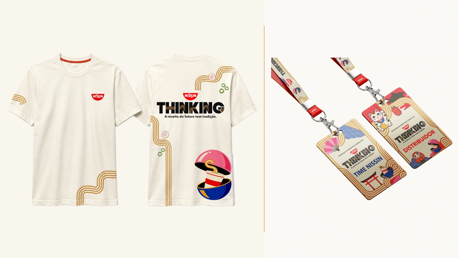 Nissin Thinking printed T-shirts and event credentials