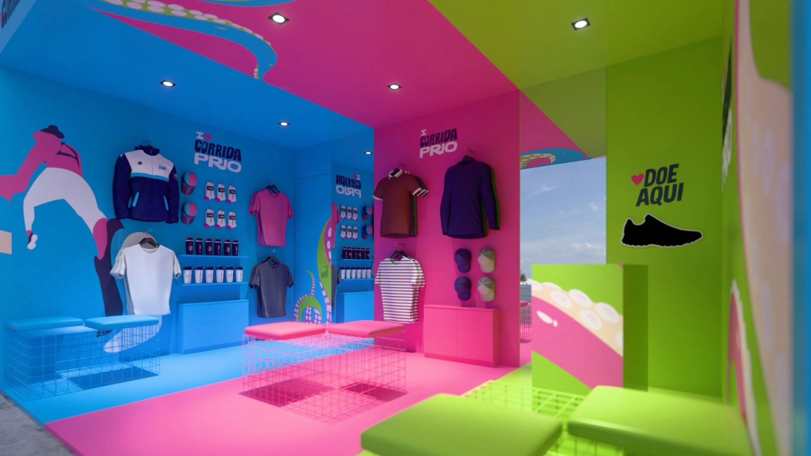 Interior 3D render of the I Love Corrida PRIO store